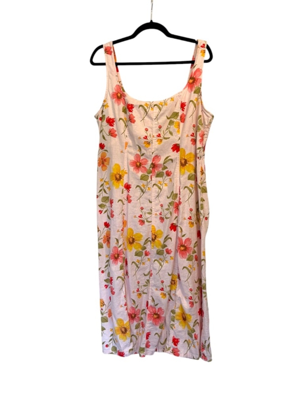 Old Navy Floral Linen Blend Midi Dress Women’s XL Pink Smocked Sundress